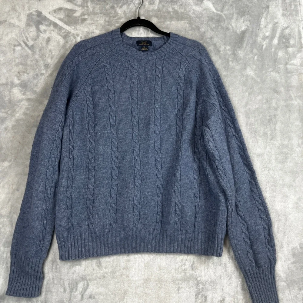 Brooks Brothers 346‎ Mens Cable Knit Sweater Blue Wool Nylon Blend Size XL